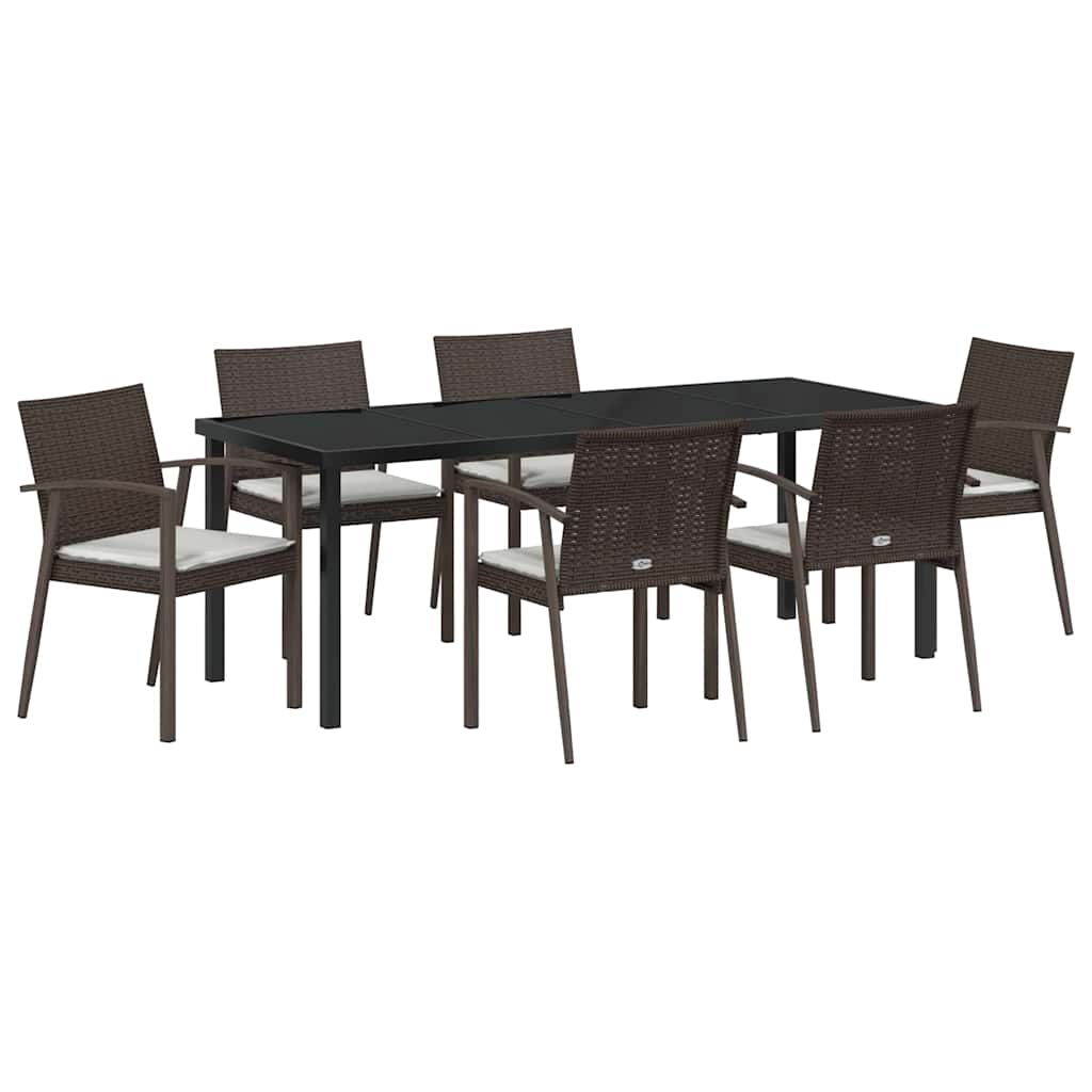 Garden Dining Set 7 pcs Brown and Black PE Rattan