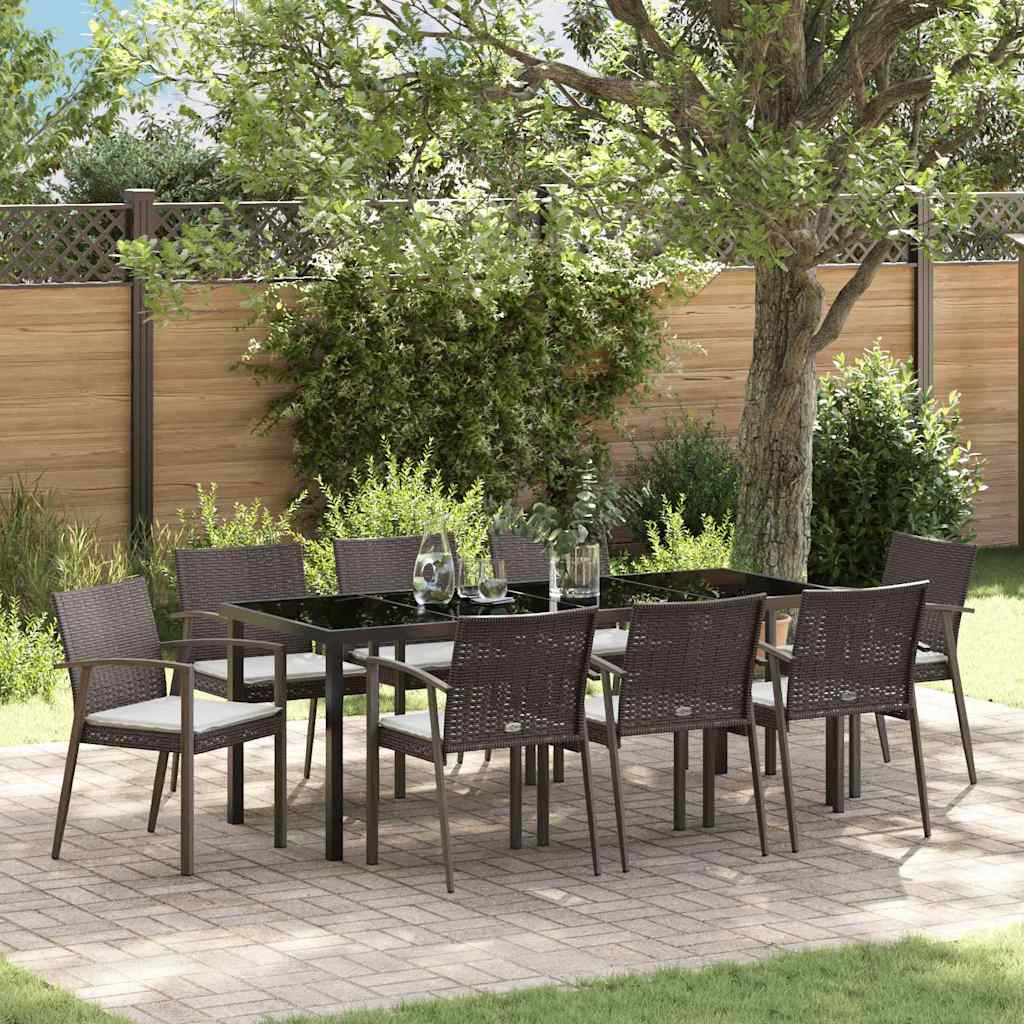 Garden Dining Set 9 pcs Brown and Black PE Rattan