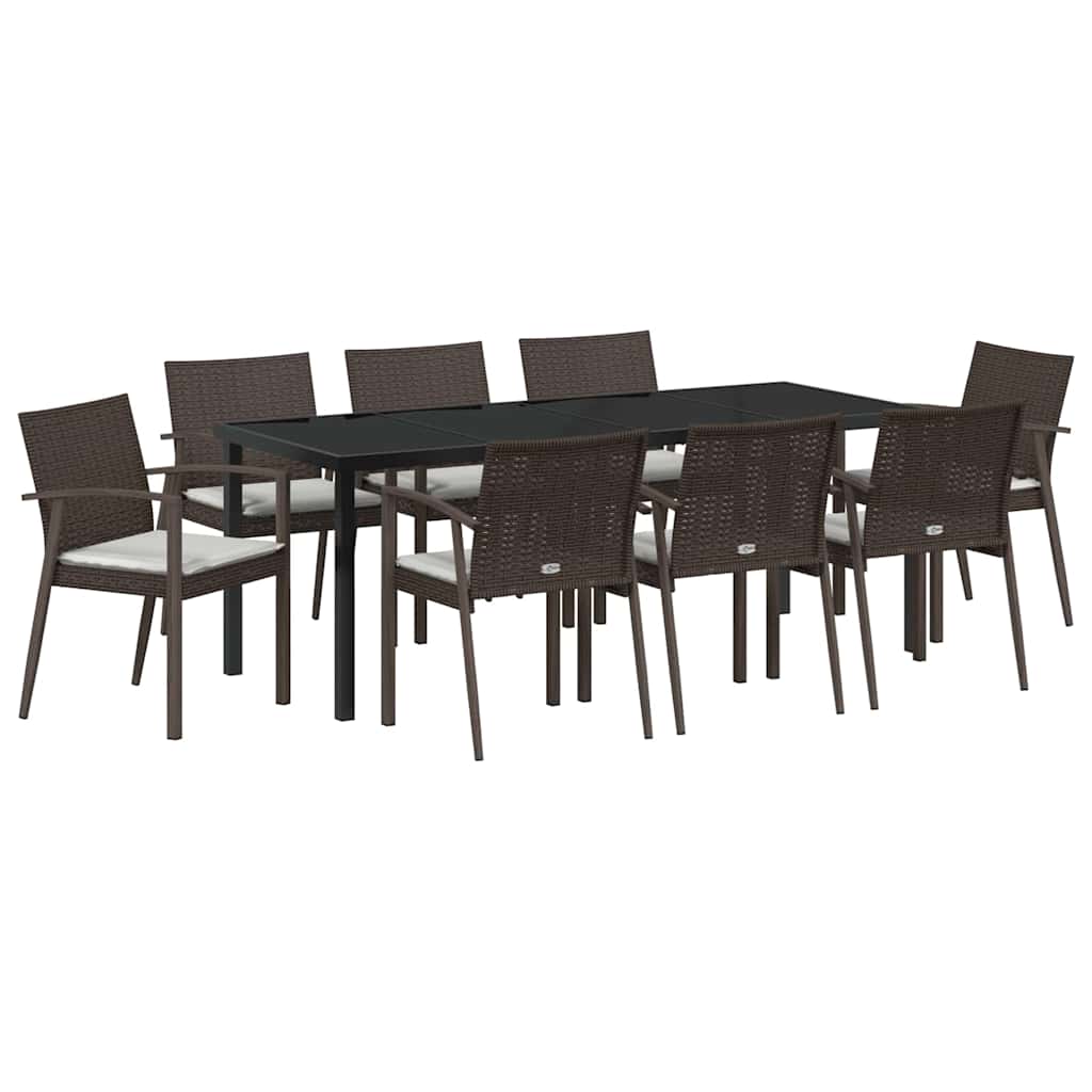 Garden Dining Set 9 pcs Brown and Black PE Rattan