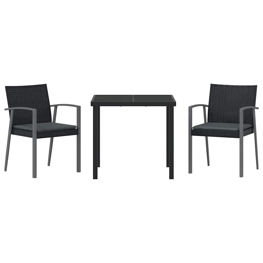 Garden Dining Set 3 pcs Black and Grey PE Rattan