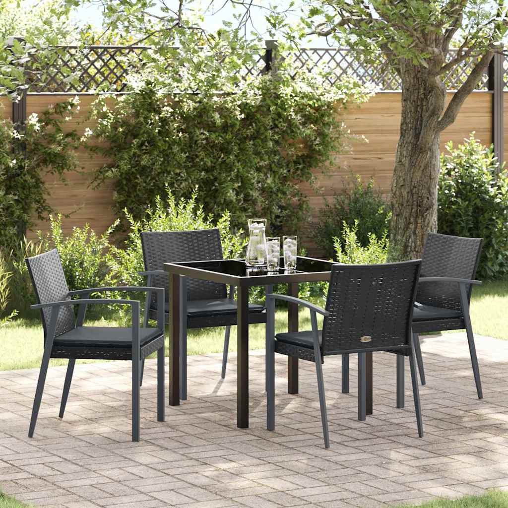 Garden Dining Set 5 pcs Black and Grey PE Rattan