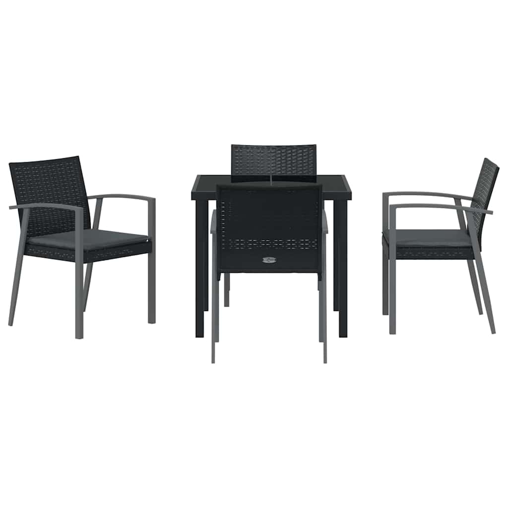 Garden Dining Set 5 pcs Black and Grey PE Rattan
