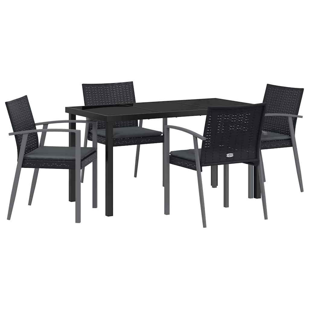 Garden Dining Set 5 pcs Black and Grey PE Rattan