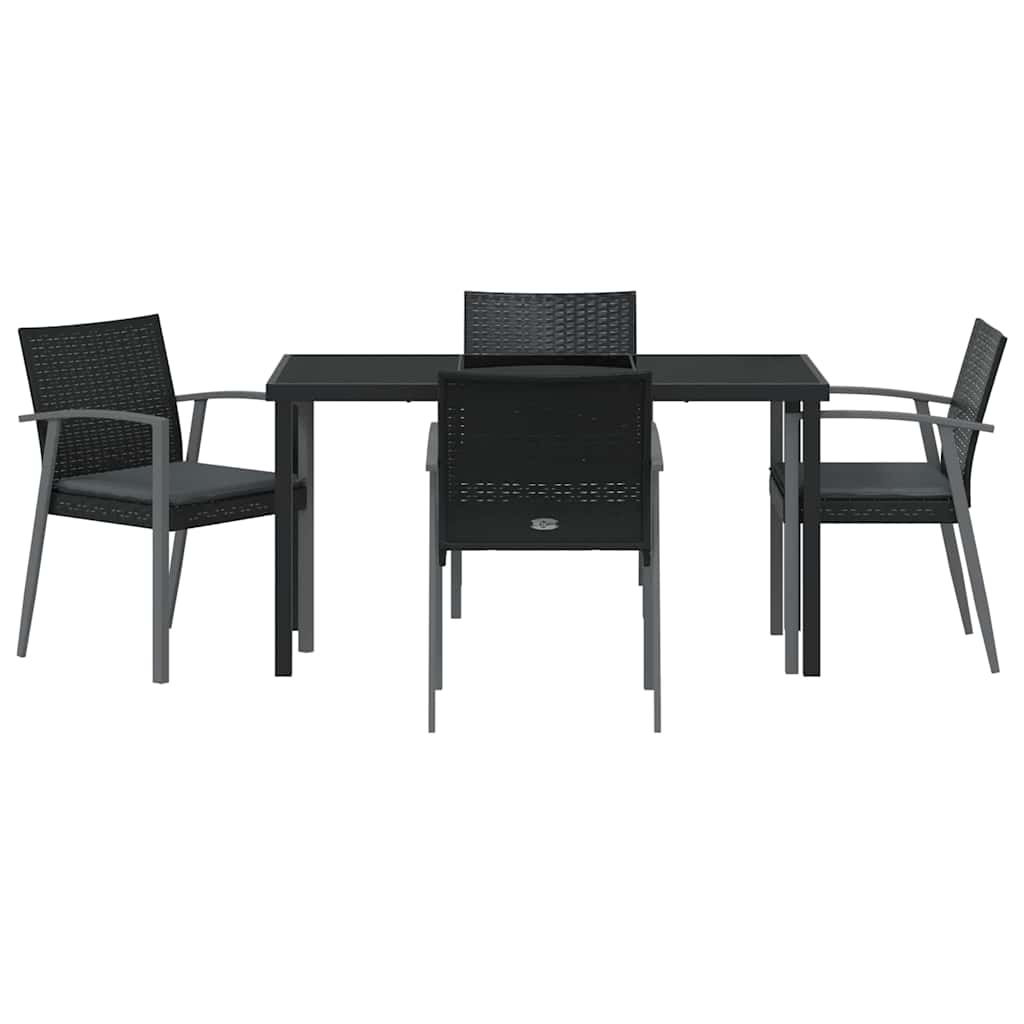 Garden Dining Set 5 pcs Black and Grey PE Rattan