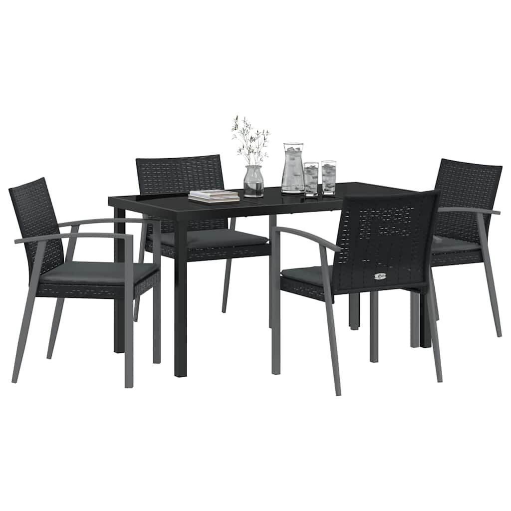 Garden Dining Set 5 pcs Black and Grey PE Rattan