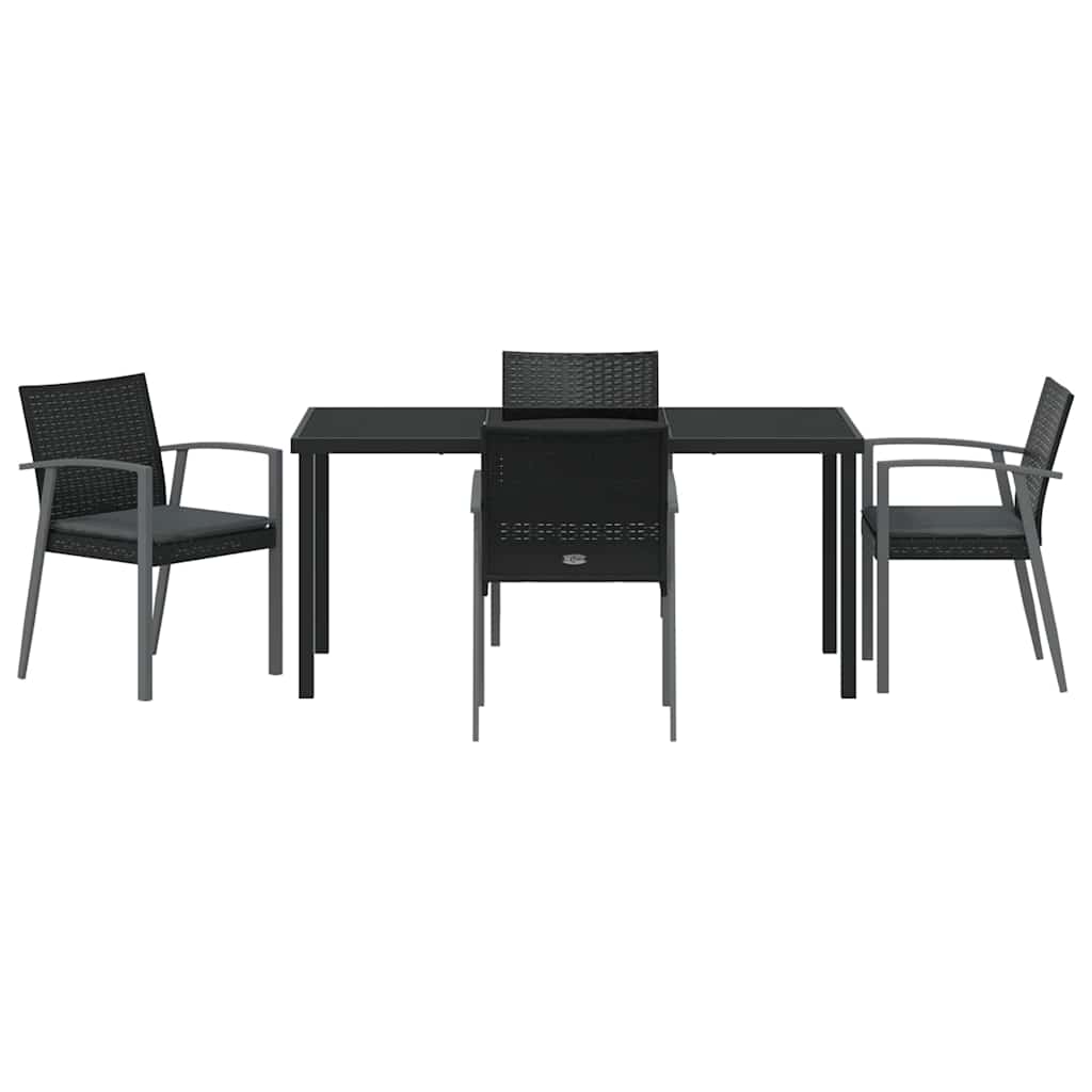 Garden Dining Set 5 pcs Black and Grey PE Rattan