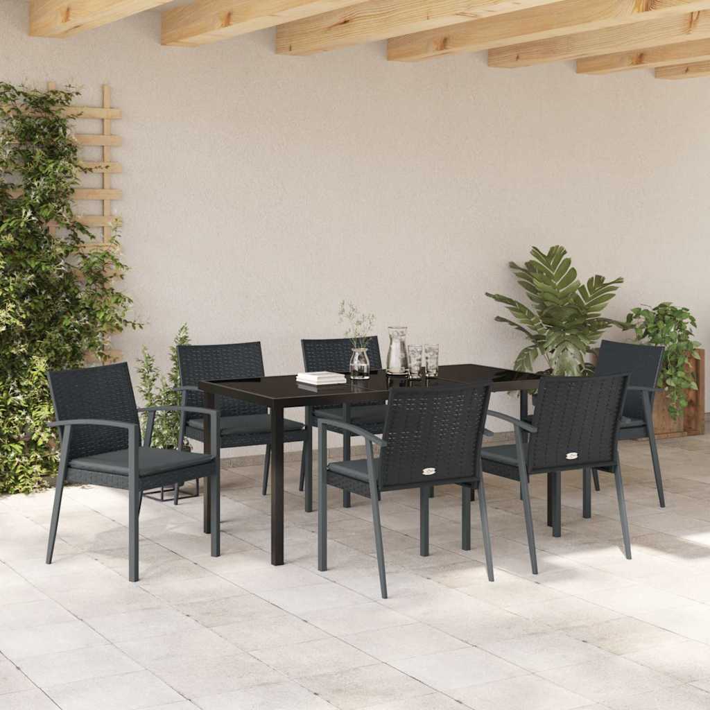 Garden Dining Set 7 pcs Black and Grey PE Rattan