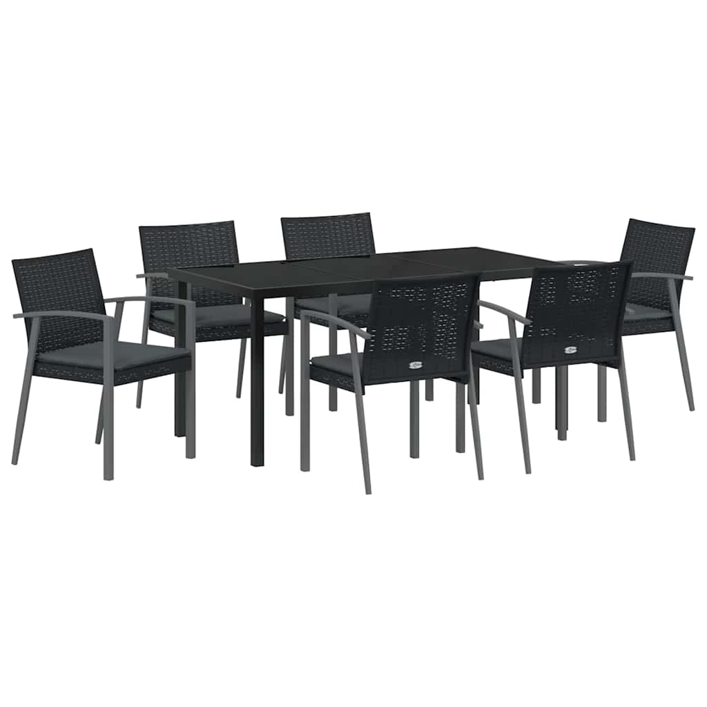 Garden Dining Set 7 pcs Black and Grey PE Rattan