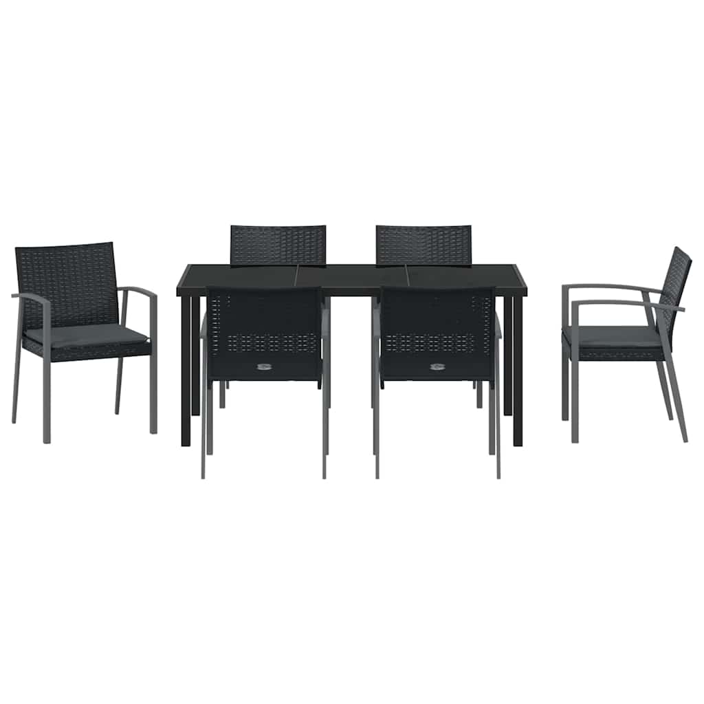Garden Dining Set 7 pcs Black and Grey PE Rattan