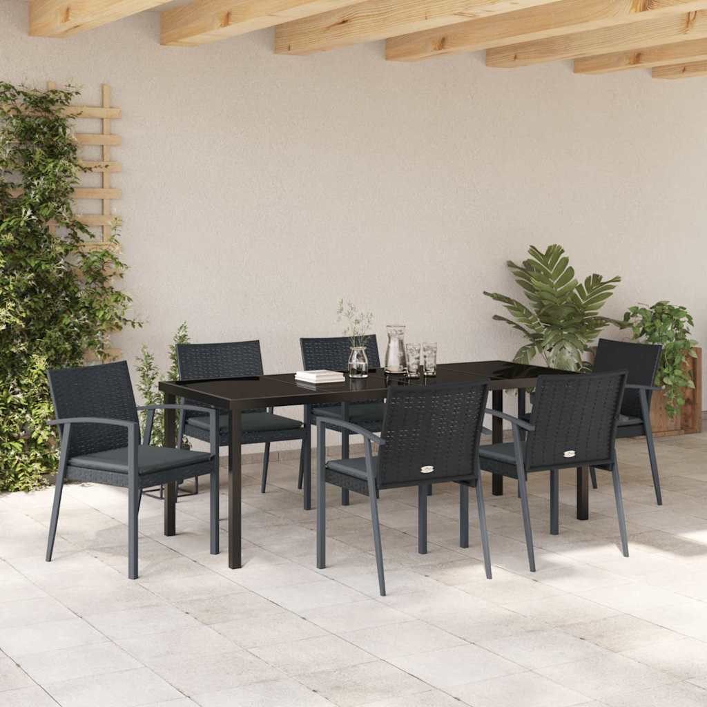 Garden Dining Set 7 pcs Black and Grey PE Rattan