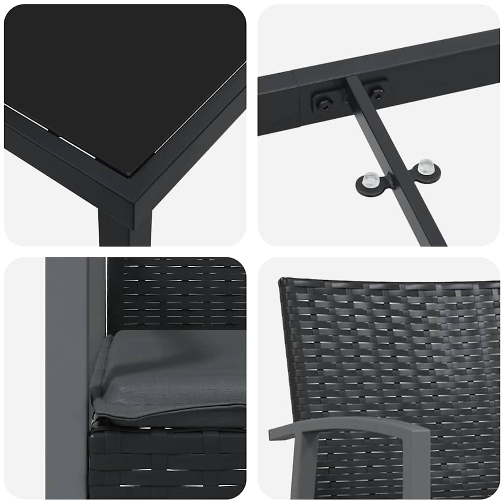 Garden Dining Set 9 pcs Black and Grey PE Rattan