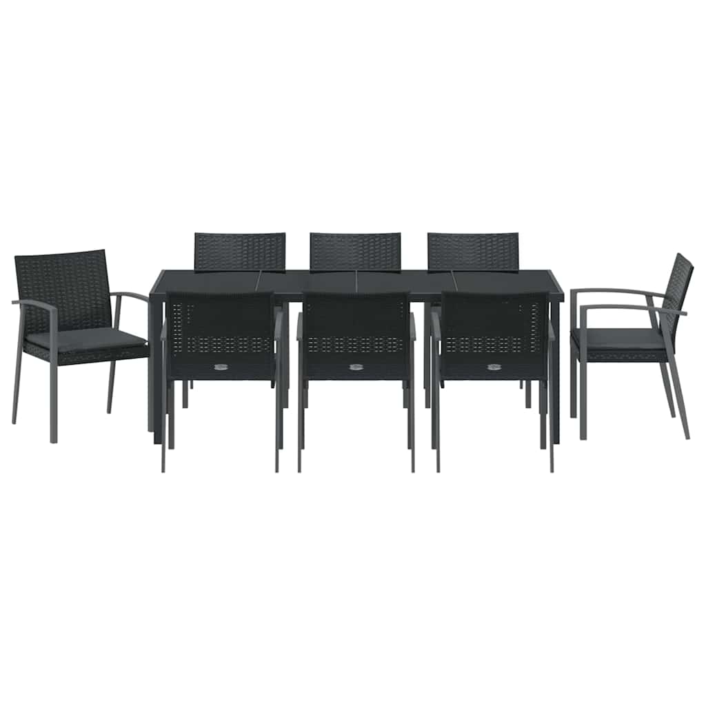 Garden Dining Set 9 pcs Black and Grey PE Rattan