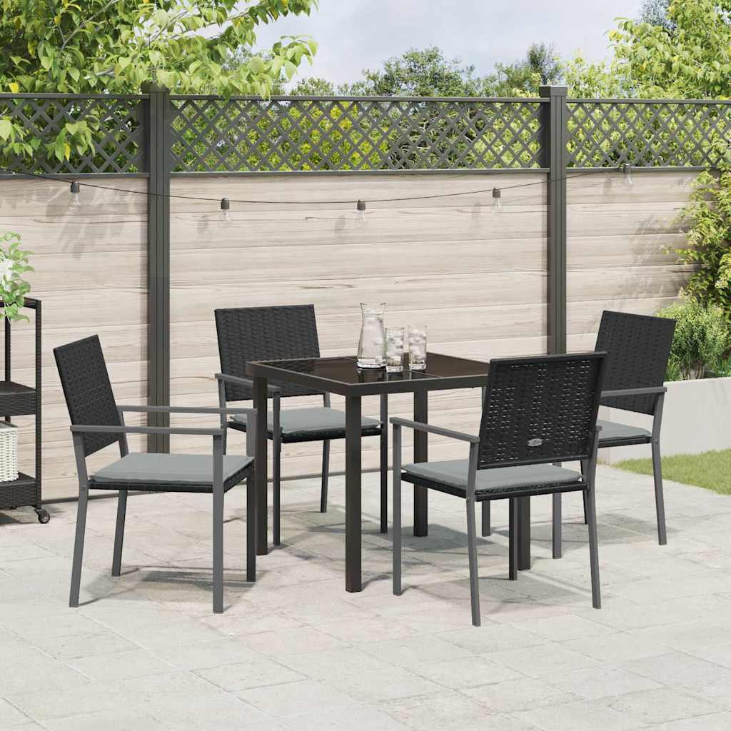 Garden Dining Set 5 pcs Black and Light Grey PE Rattan
