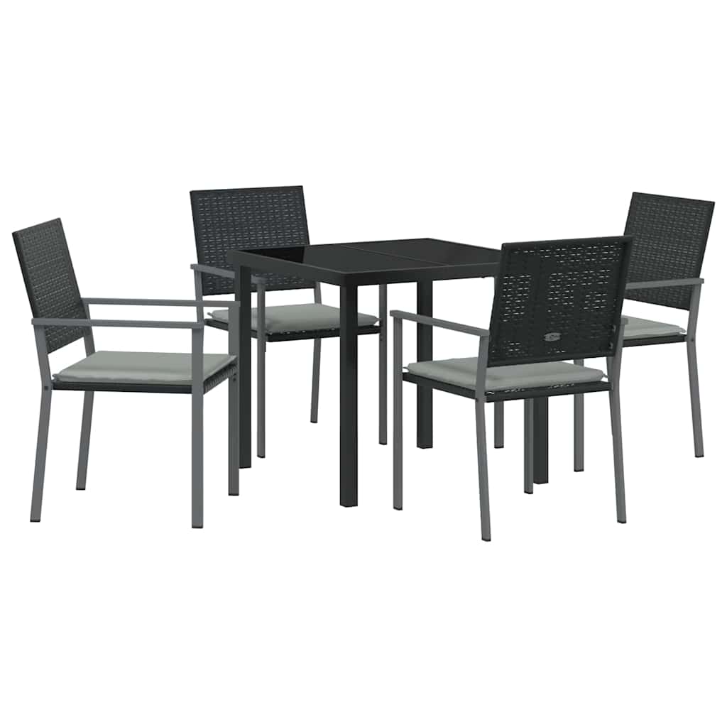 Garden Dining Set 5 pcs Black and Light Grey PE Rattan
