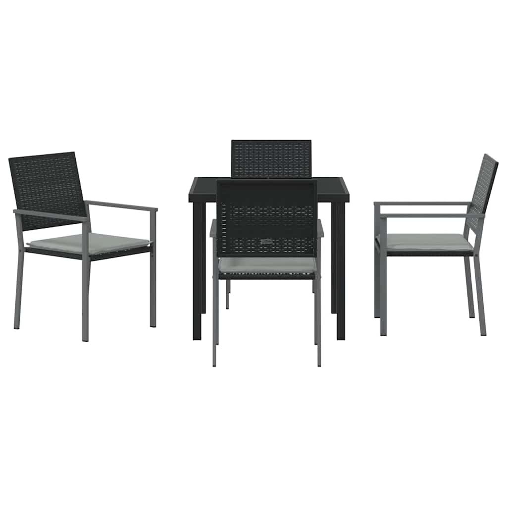 Garden Dining Set 5 pcs Black and Light Grey PE Rattan