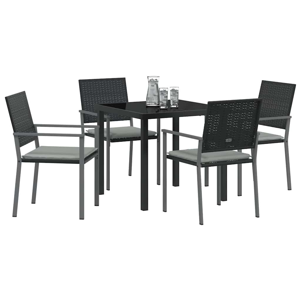 Garden Dining Set 5 pcs Black and Light Grey PE Rattan