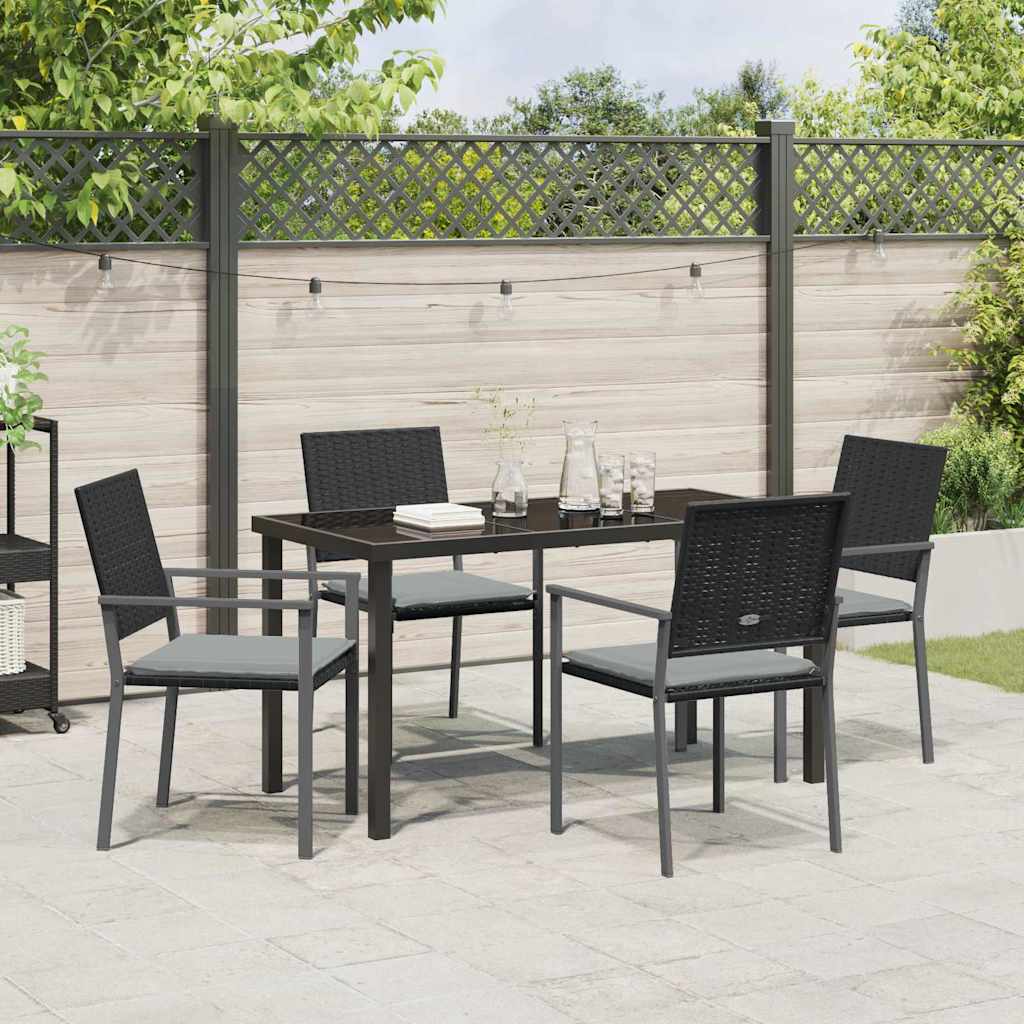 Garden Dining Set 5 pcs Black and Light Grey PE Rattan