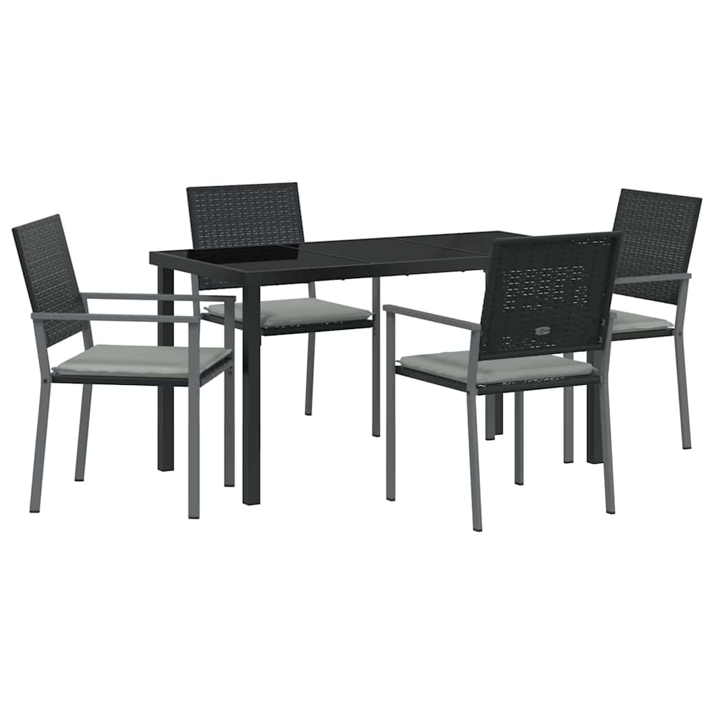 Garden Dining Set 5 pcs Black and Light Grey PE Rattan