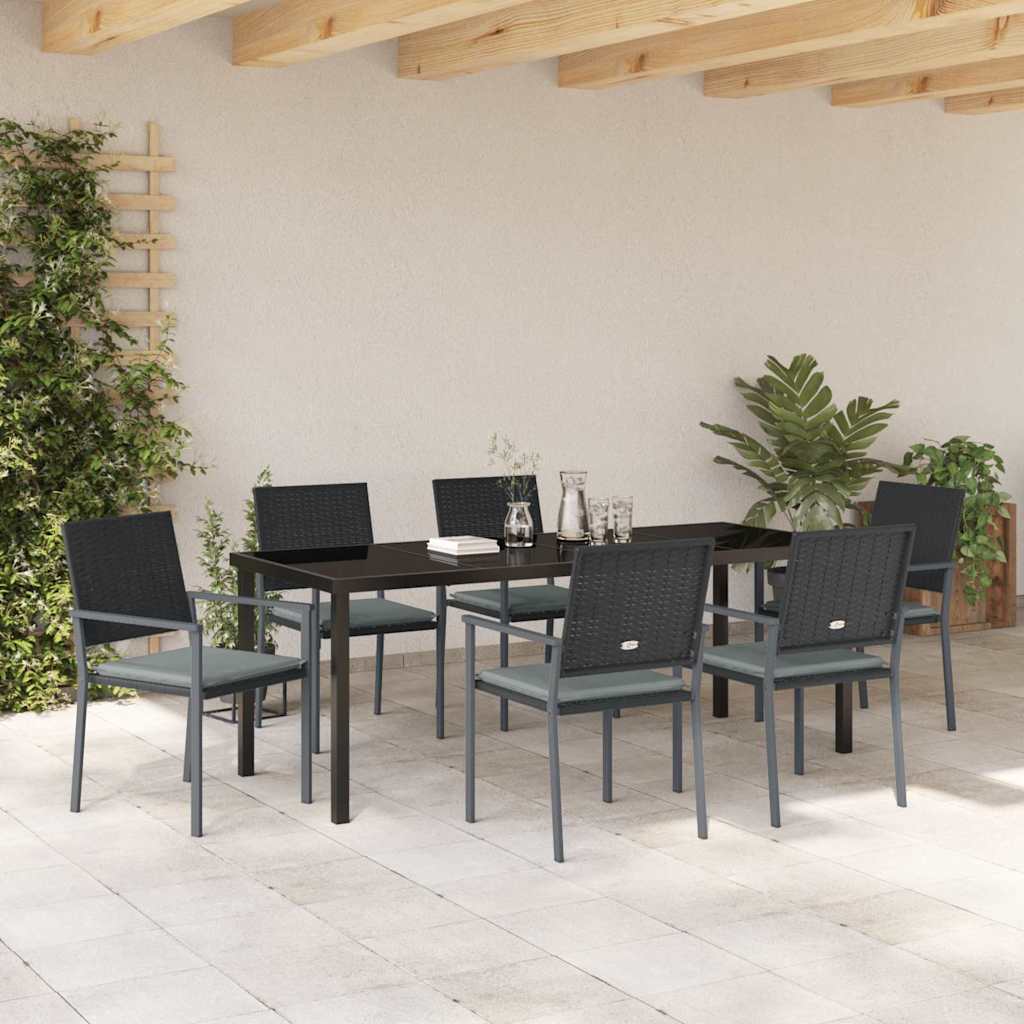 Garden Dining Set 7 pcs Black and Light Grey PE Rattan
