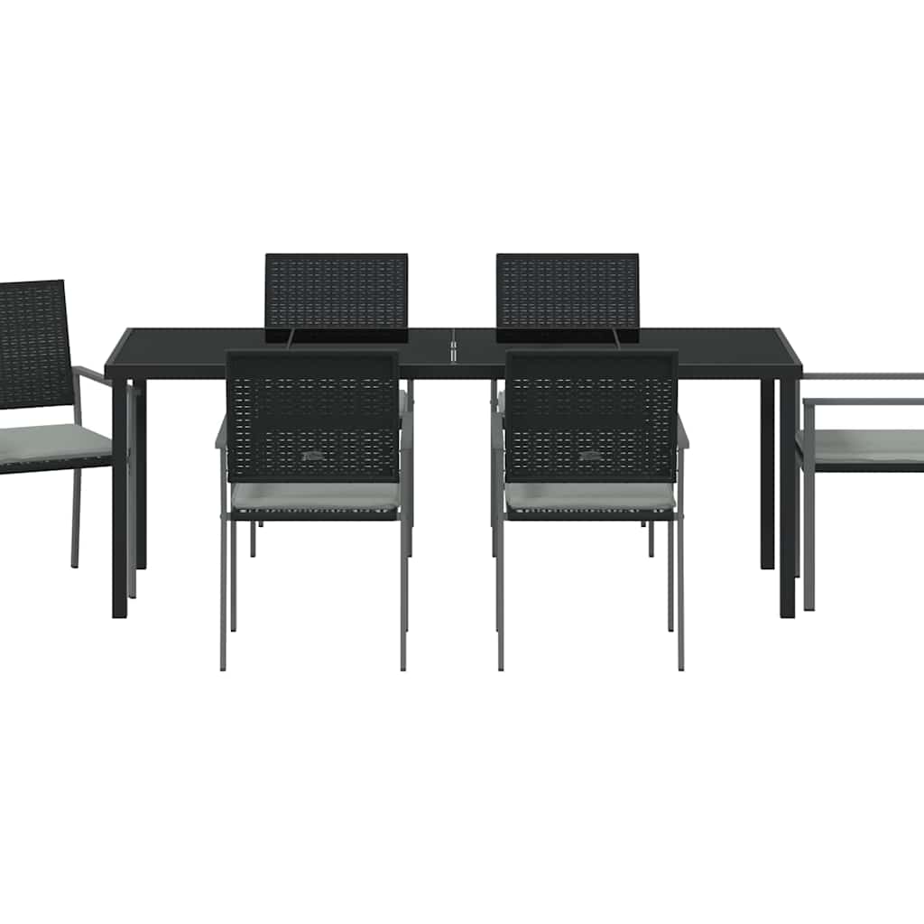 Garden Dining Set 7 pcs Black and Light Grey PE Rattan