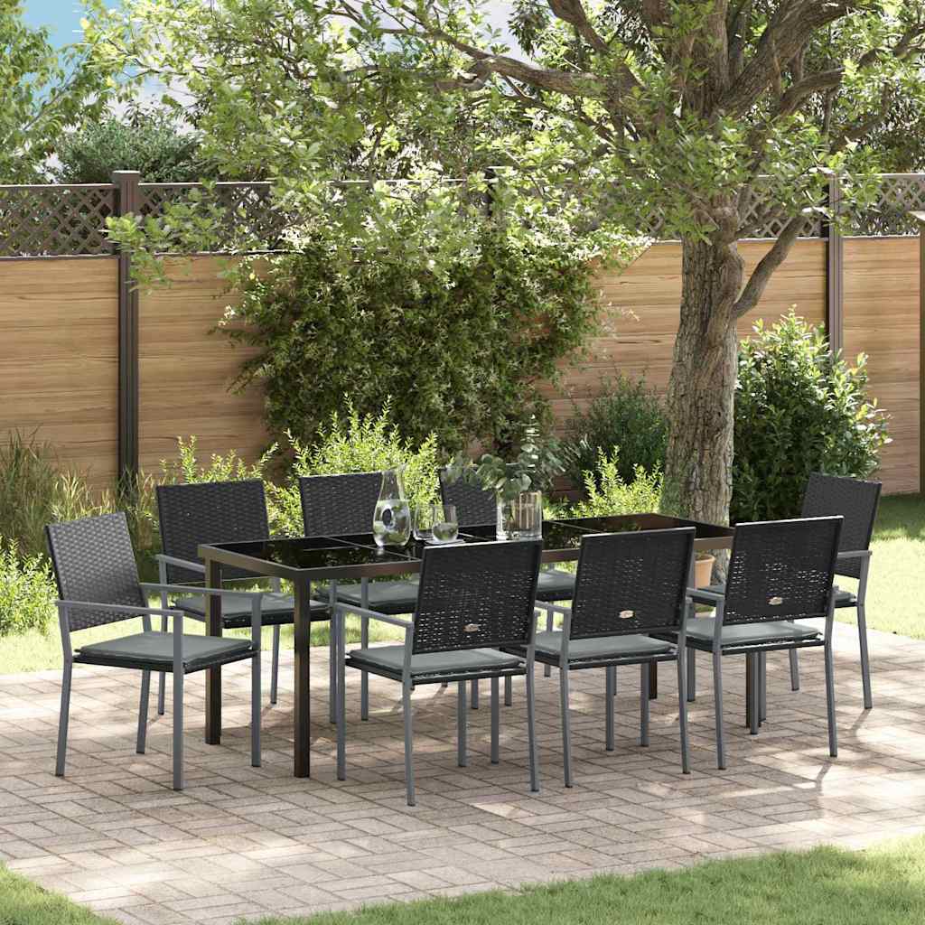 Garden Dining Set 9 pcs Black and Light Grey PE Rattan