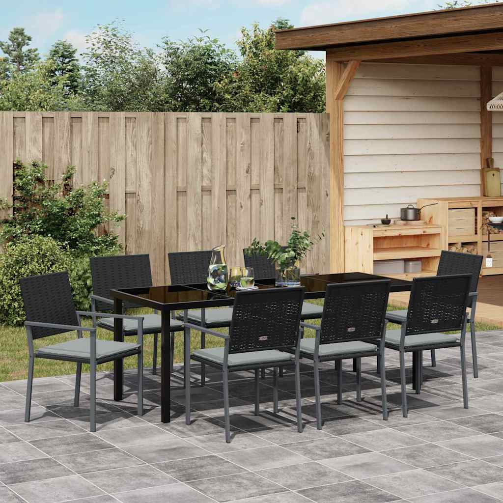 Garden Dining Set 9 pcs Black and Light Grey PE Rattan