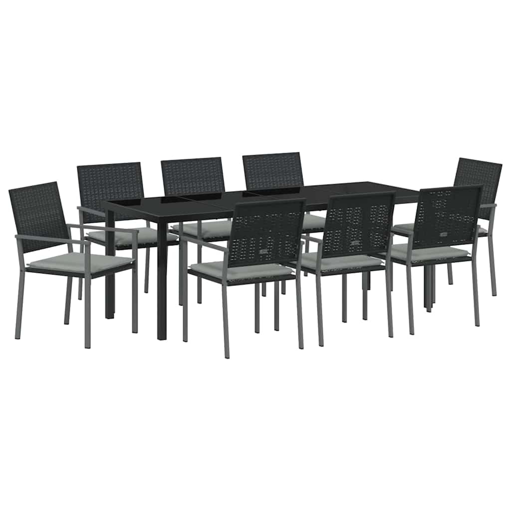 Garden Dining Set 9 pcs Black and Light Grey PE Rattan