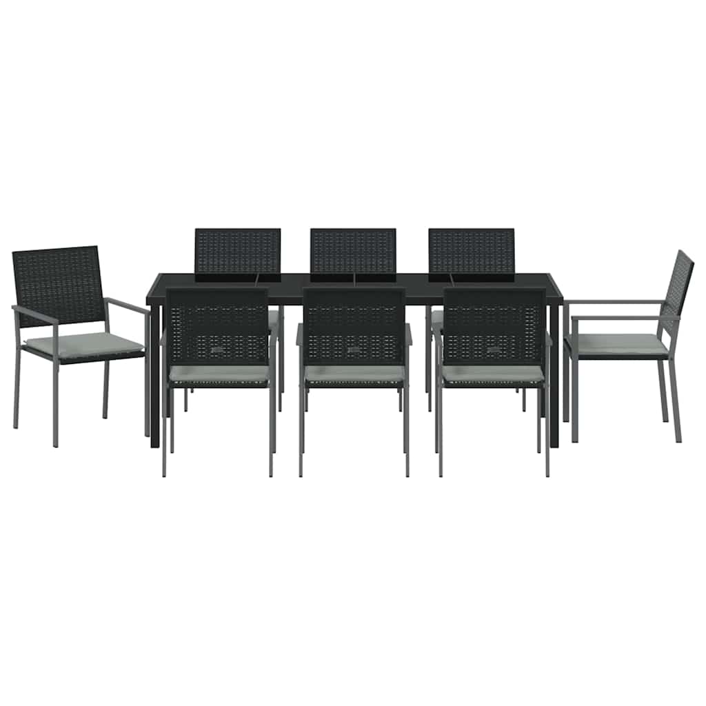 Garden Dining Set 9 pcs Black and Light Grey PE Rattan