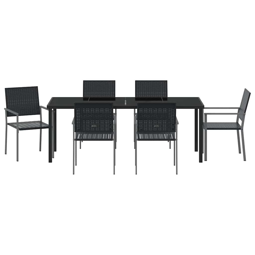 Garden Dining Set 7 pcs Black PE Rattan