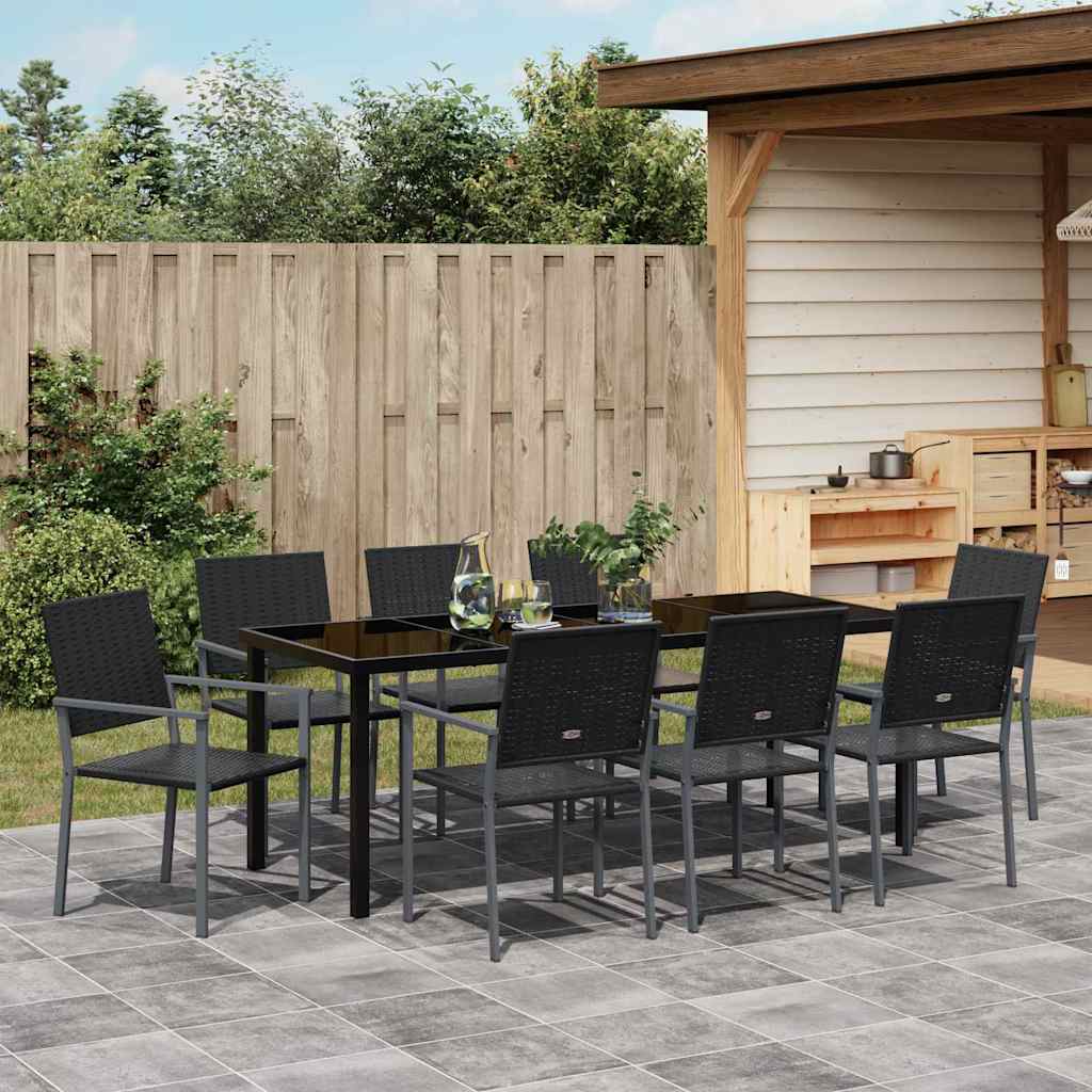 Garden Dining Set 9 pcs Black PE Rattan