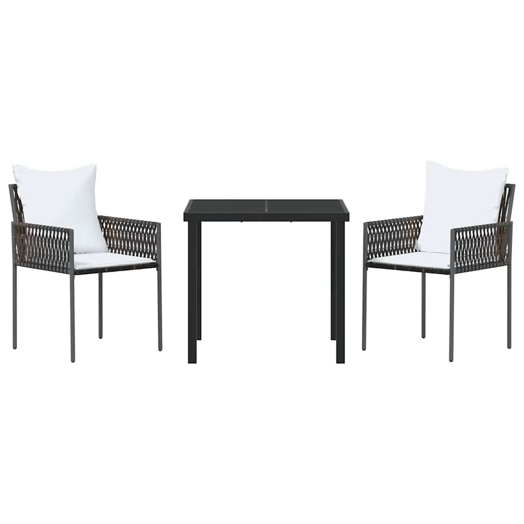 Garden Dining Set 3 pcs Brown and Black PE Rattan