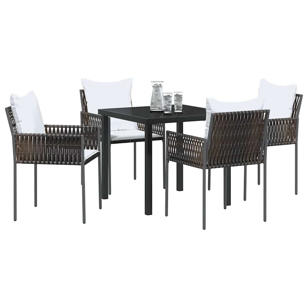 Garden Dining Set 5 pcs Brown and Black PE Rattan