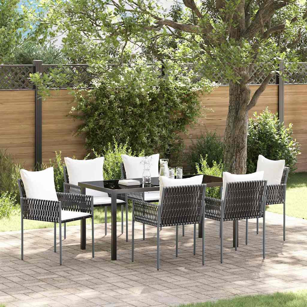 Garden Dining Set 7 pcs Brown and Black PE Rattan