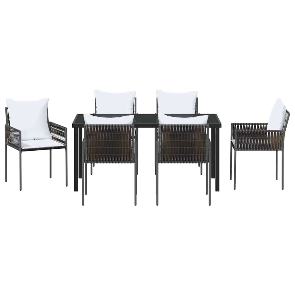 Garden Dining Set 7 pcs Brown and Black PE Rattan