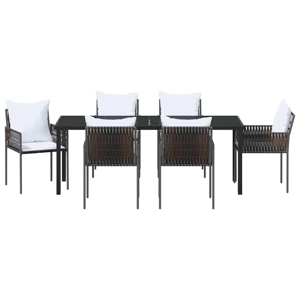 Garden Dining Set 7 pcs Brown and Black PE Rattan