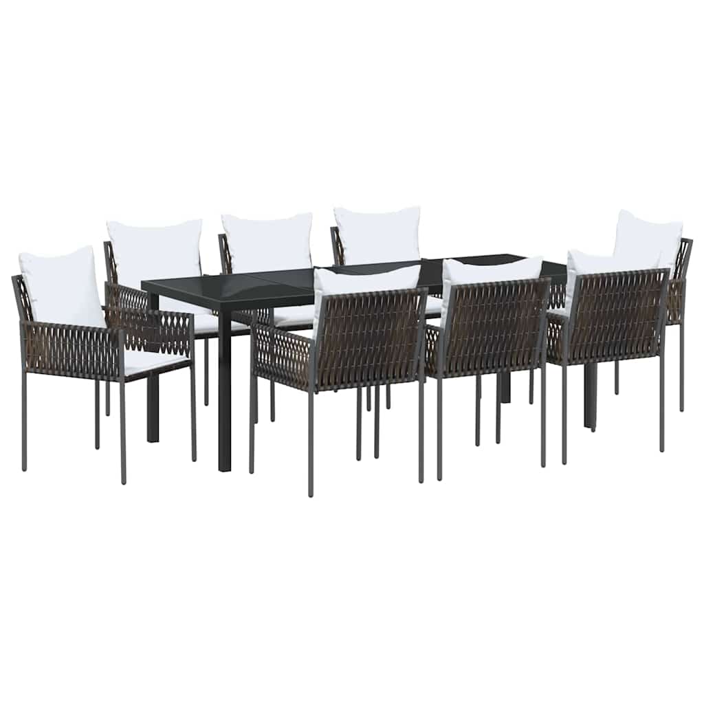 Garden Dining Set 9 pcs Brown and Black PE Rattan