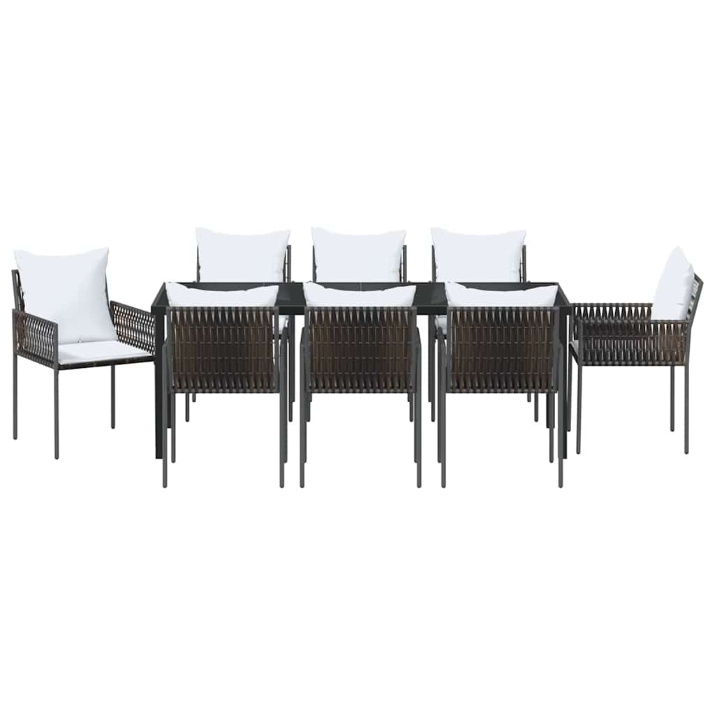 Garden Dining Set 9 pcs Brown and Black PE Rattan