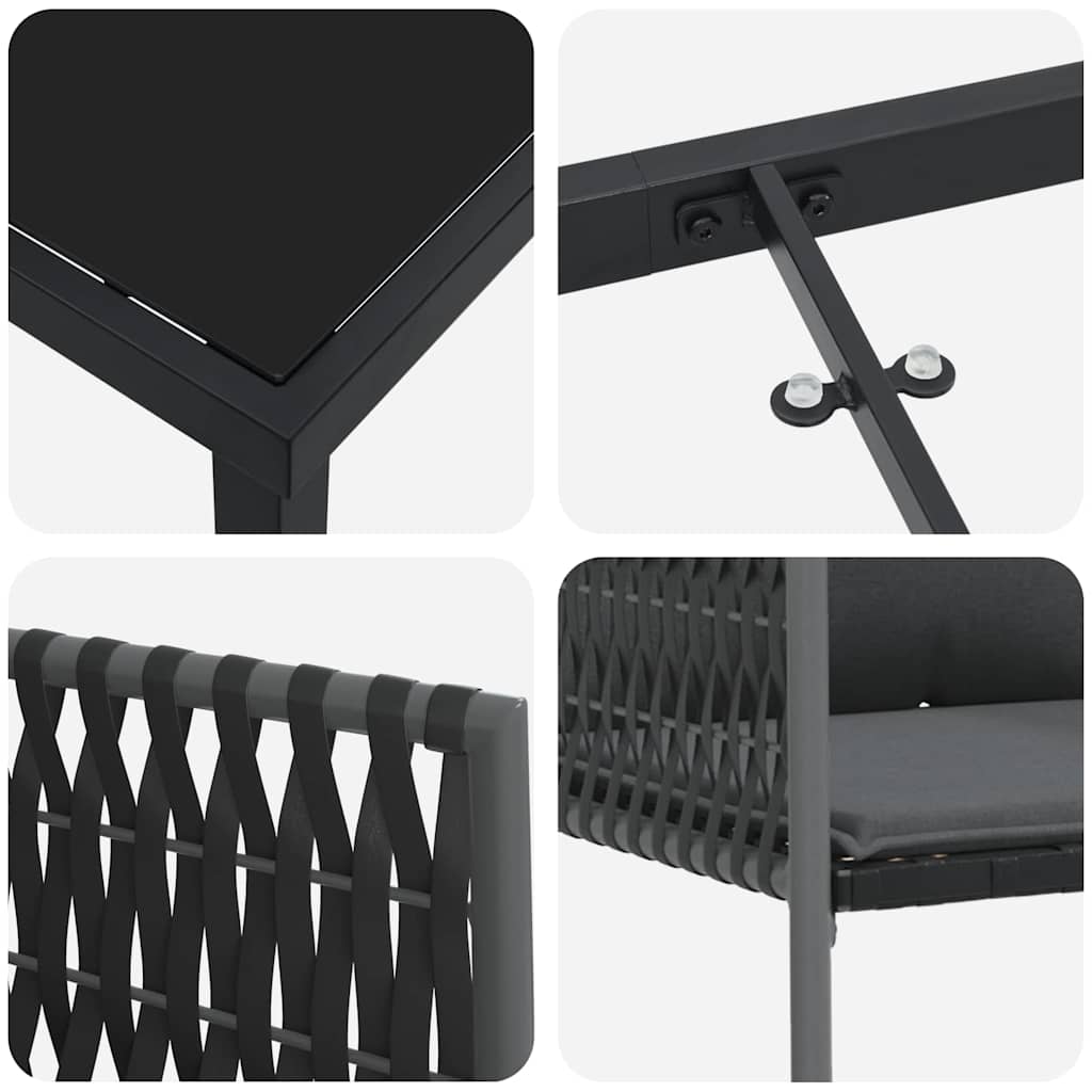 Garden Dining Set 3 pcs Black and Grey PE Rattan