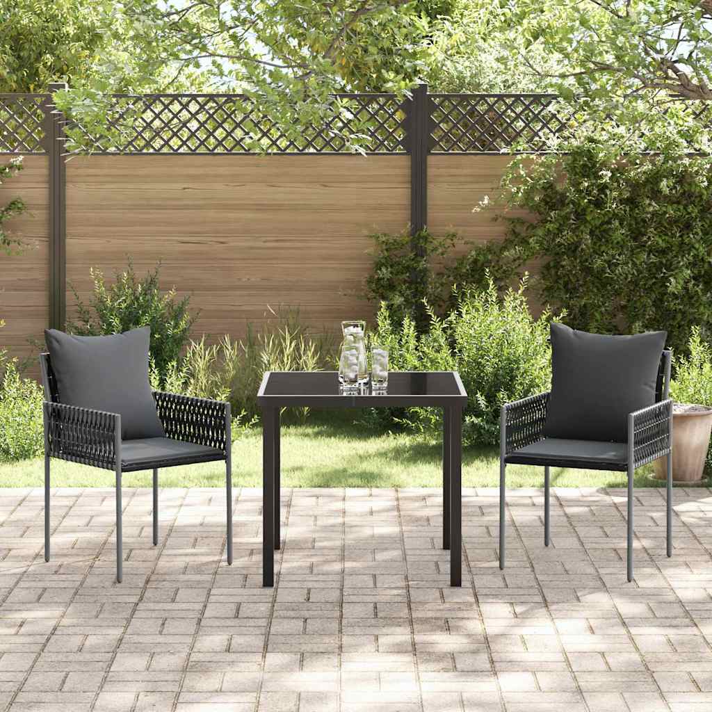 Garden Dining Set 3 pcs Black and Grey PE Rattan