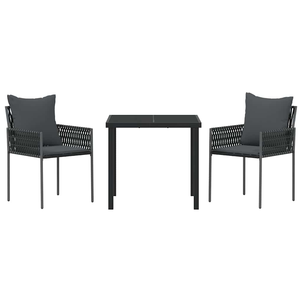 Garden Dining Set 3 pcs Black and Grey PE Rattan