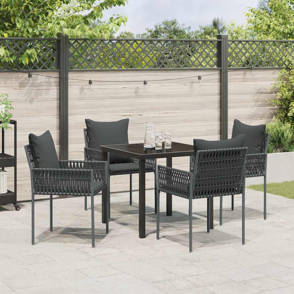 Garden Dining Set 5 pcs Black and Grey PE Rattan