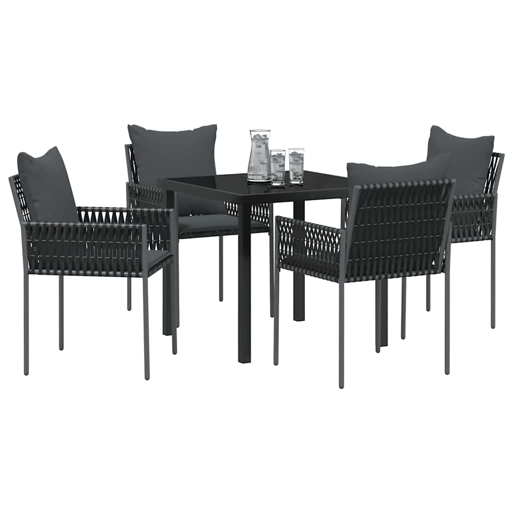 Garden Dining Set 5 pcs Black and Grey PE Rattan