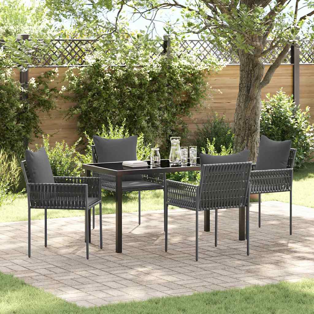 Garden Dining Set 5 pcs Black and Grey PE Rattan