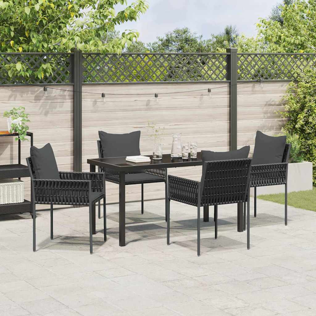 Garden Dining Set 5 pcs Black and Grey PE Rattan