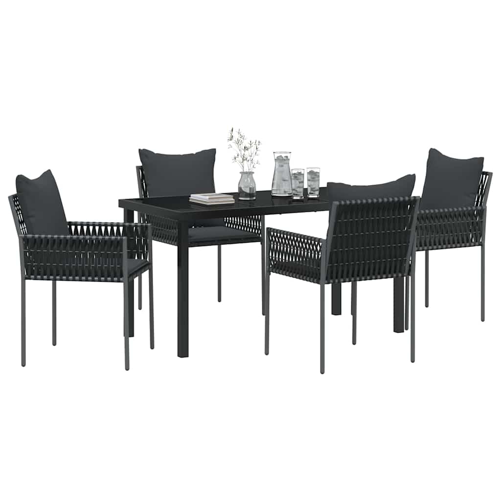 Garden Dining Set 5 pcs Black and Grey PE Rattan