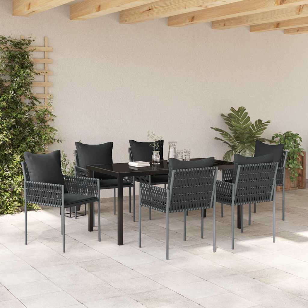 Garden Dining Set 7 pcs Black and Grey PE Rattan