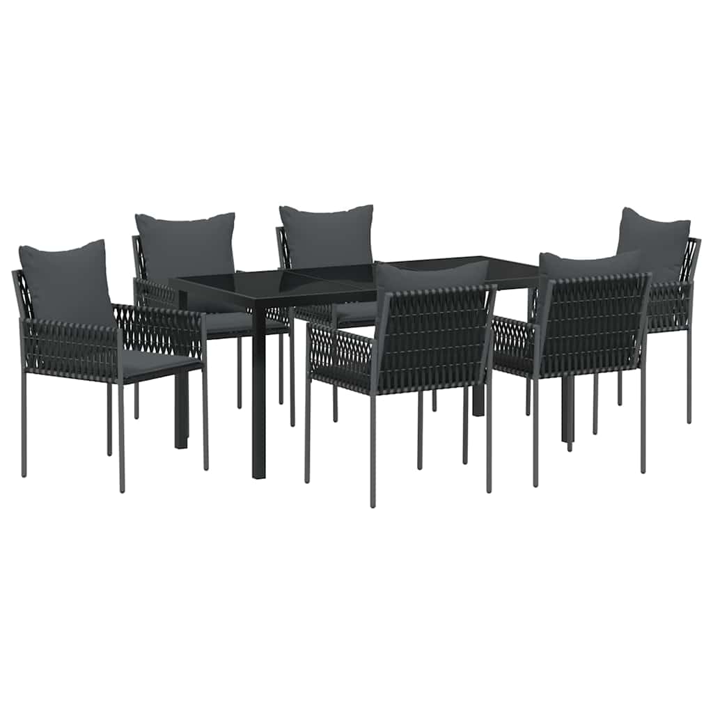 Garden Dining Set 7 pcs Black and Grey PE Rattan