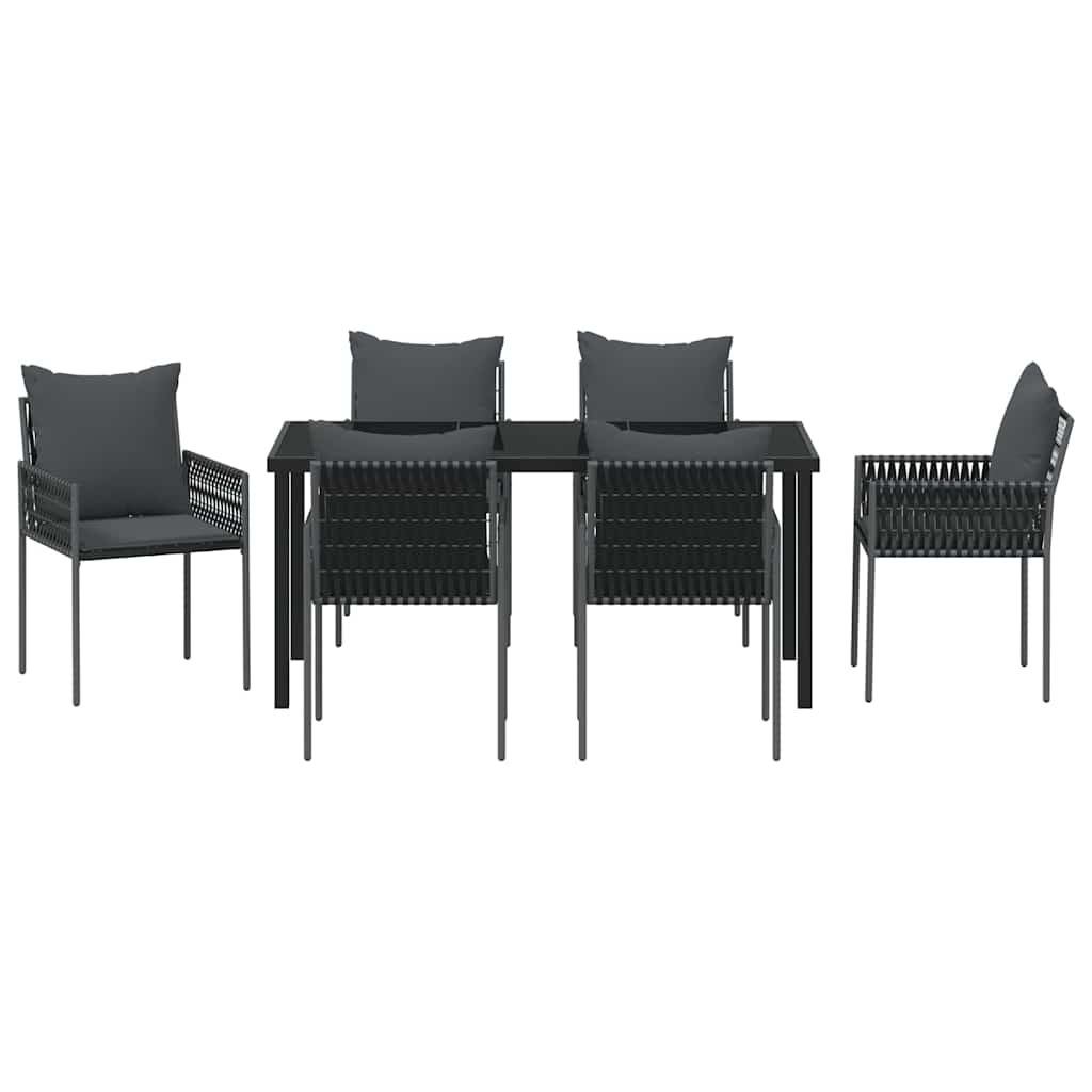 Garden Dining Set 7 pcs Black and Grey PE Rattan