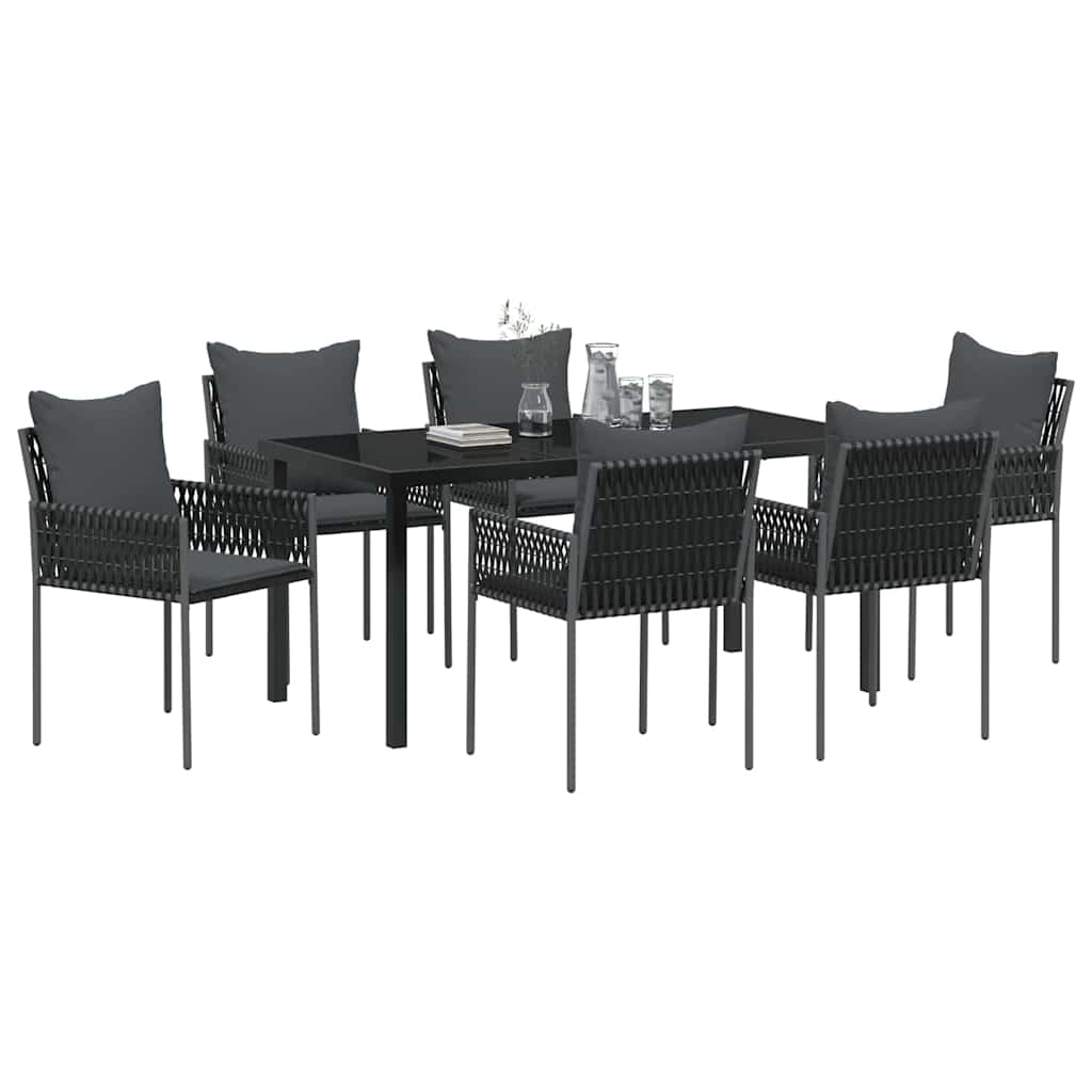 Garden Dining Set 7 pcs Black and Grey PE Rattan