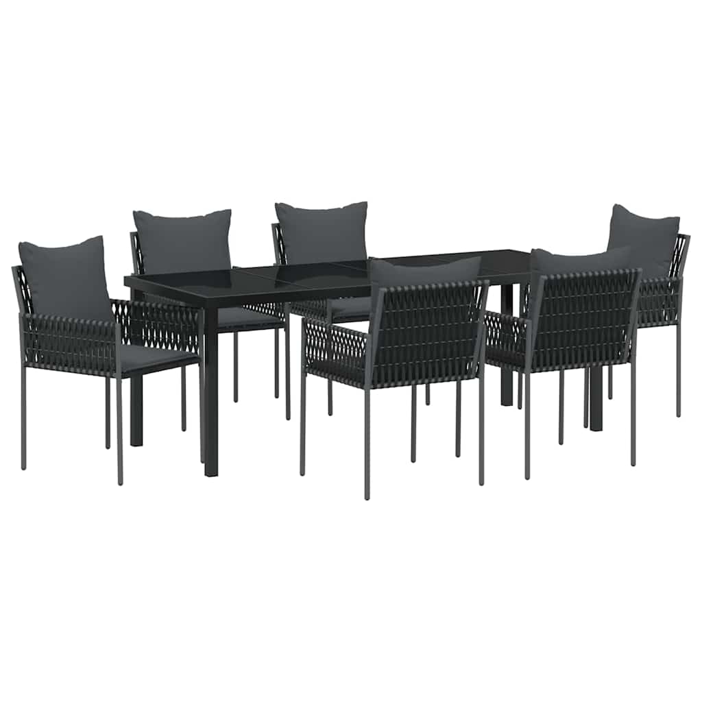 Garden Dining Set 7 pcs Black and Grey PE Rattan
